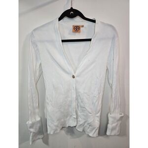 READ Tory Burch Womens Cotton Ribbed Buttoned V-Neck Long Sleeve Cardigan Size M